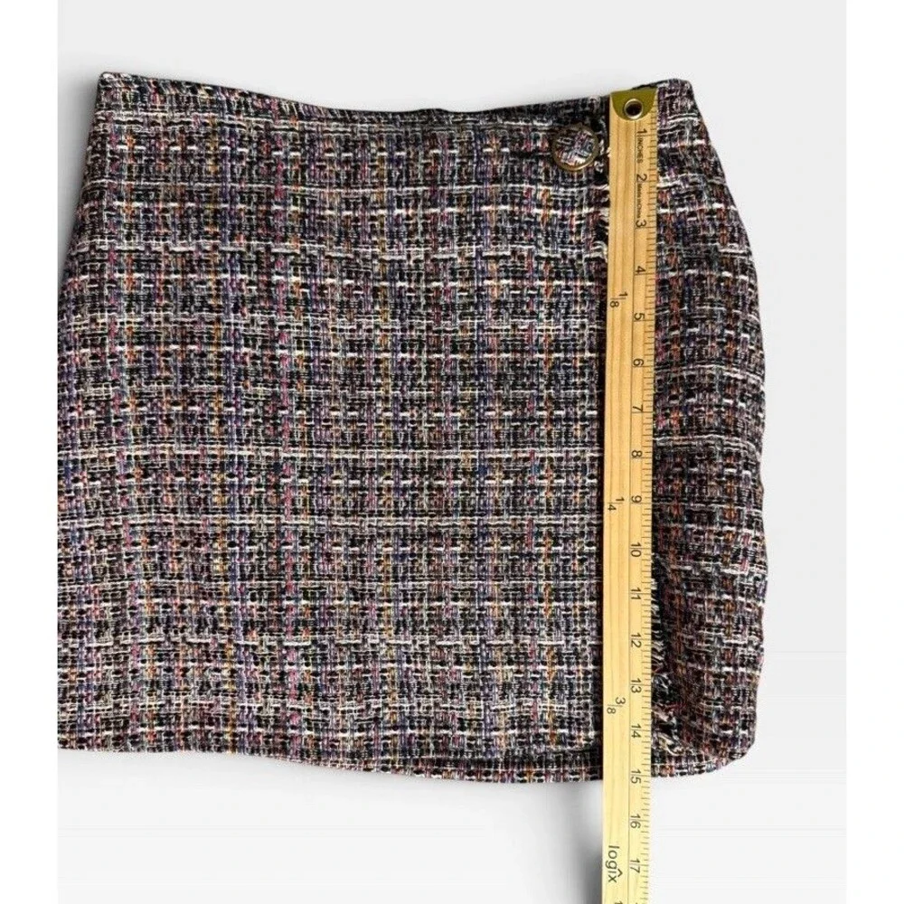 NWT Sugar Lips XS Multicolor Tweed Mini Skirt Frayed Hem Wrap Style Modern Prep